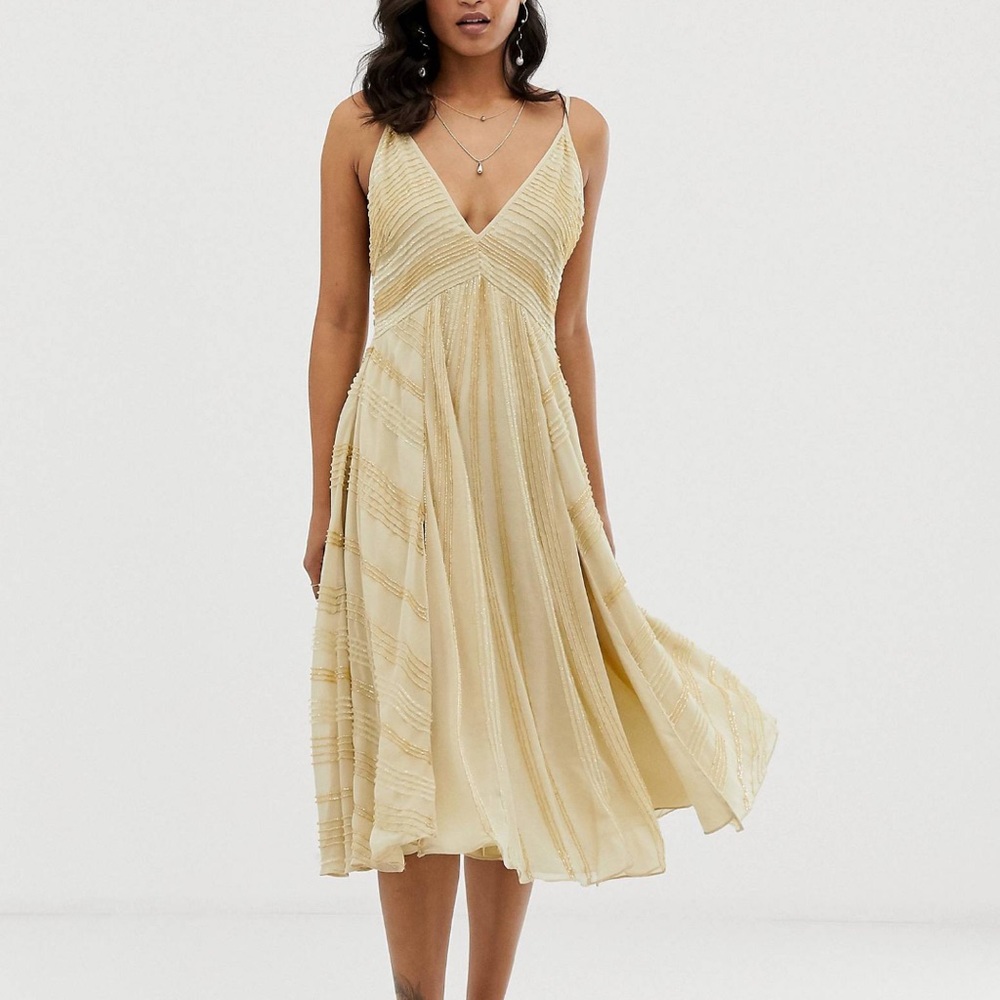 ASOS DESIGN midi swing cami dress in linear beading